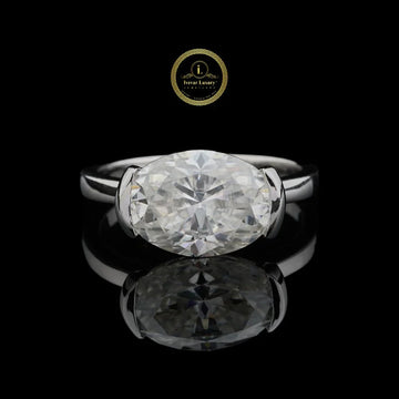 East West Oval Moissanite Diamond Semi Bezel Ring