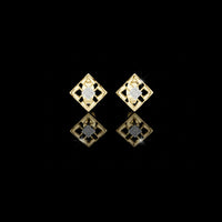 Architectural Geometric Moissanite Round Diamond Frame Stud Earrings with Floating Accents