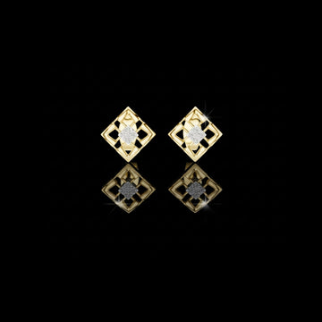 Architectural Geometric Moissanite Round Diamond Frame Stud Earrings with Floating Accents