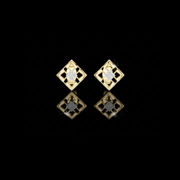 0.048 TCW Architectural Geometric Moissanite Round Diamond Frame Stud Earrings with Floating Accents