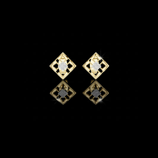 0.048 TCW Architectural Geometric Moissanite Round Diamond Frame Stud Earrings with Floating Accents