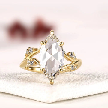 Marquise Rose Cut Lab Grown Diamond Nature Inspired Engagement Ring
