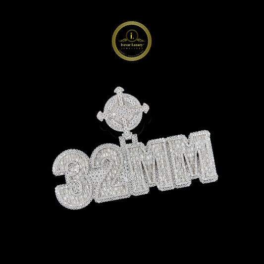 Custom "32MM" Nameplate Lab Diamond Pendant with Hip Hop Design Jewelry