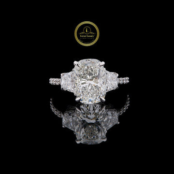 Cushion Cut Three Stone Pave Diamond Moissanite Engagement Ring