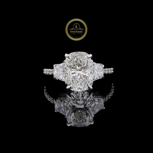 Cushion Cut Three Stone Pave Diamond Moissanite Engagement Ring