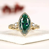 Marquise Green Sapphire Halo Lab Grown Diamond Engagement Ring