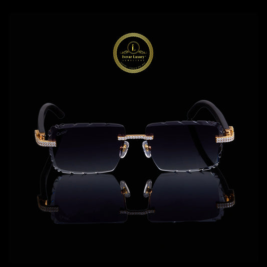 Custom Luxury Rimless Sunglasses Featuring Diamond Set Gold Accents