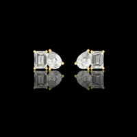 Modern Moissanite Diamond Stud Earrings Featuring Emerald Cut and Pear Cut Duo