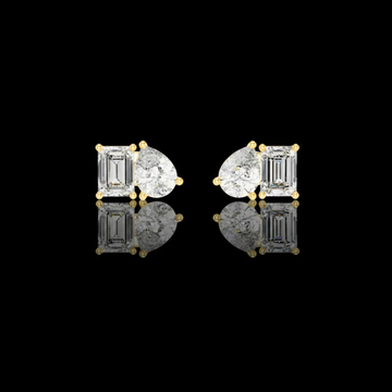 Modern Moissanite Diamond Stud Earrings Featuring Emerald Cut and Pear Cut Duo