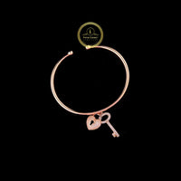 Heart Lock & Key Lab Grown Diamond Open Cuff Bangle