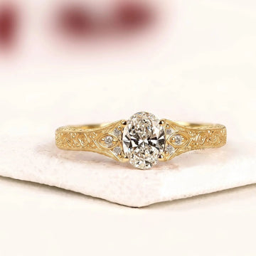 Vintage Milgrain Inspire Oval Cut Moissanite Diamond Engagement Ring