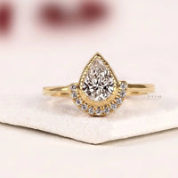 Halo Setting Pear Cut Moissanite Diamond Engagement Ring