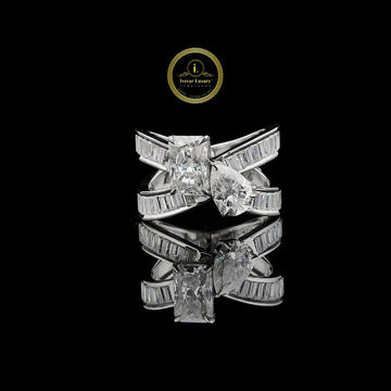 Radiant And Pear Lab Grown Diamond Criss Cross Baguette Ring