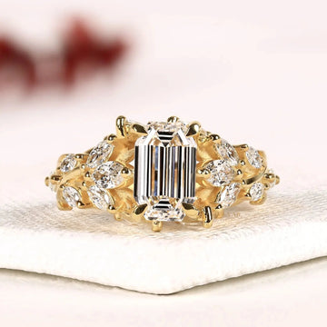 Emerald Cut Nature Inspired Lab Grown Diamond Engagement Ring