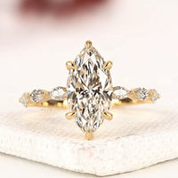 Marquise Cut Moissanite Diamond Engagement Ring with Marquise Side Stones