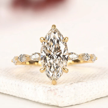 Marquise Cut Moissanite Diamond Engagement Ring with Marquise Side Stones