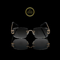 Luxury Rose Gold Rimless Sunglasses with Smoke Gray Crystal-Cut Lenses