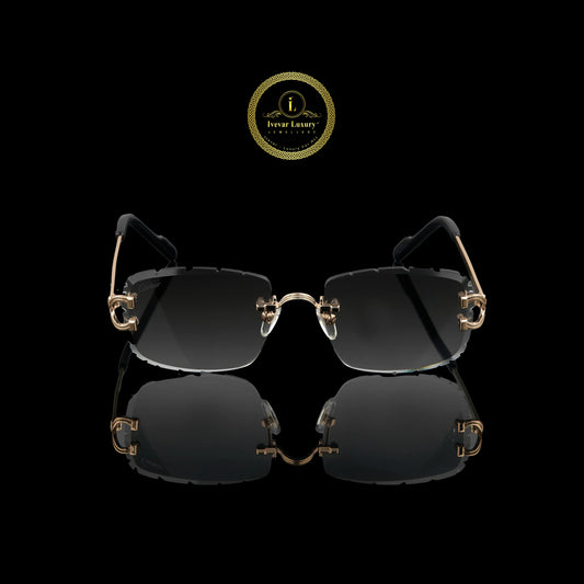 Luxury Rose Gold Rimless Sunglasses with Smoke Gray Crystal-Cut Lenses