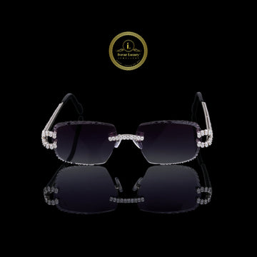 Oval Cut Diamond Premium Crystal Studded Rimless Sunglasses with Luxury Diamond Inspired Detailing