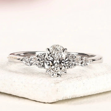 Oval Cut Lab Grown Diamond With Marquise Side Stones