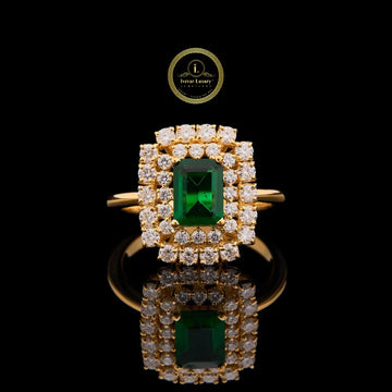 Emerald Cut Green Lab Grown Diamond  Double Halo Ring
