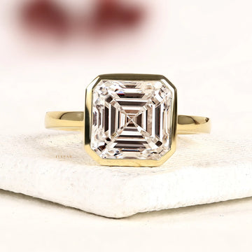 Asscher Cut Moissanite Diamond Bezel Set Solitaire Engagement Ring