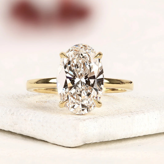 Oval Cut Moissanite Diamond Solitaire Ring with Cathedral Setting