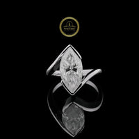 Half Bezel Set Marquise Moissanite Diamond Open Bypass Ring