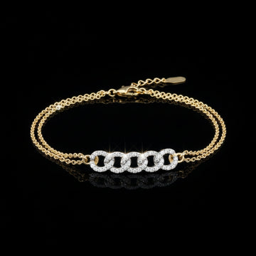 0.29 TCW Glamorous Gold Link Bracelet Featuring Fully Studded Lab Diamond Accents