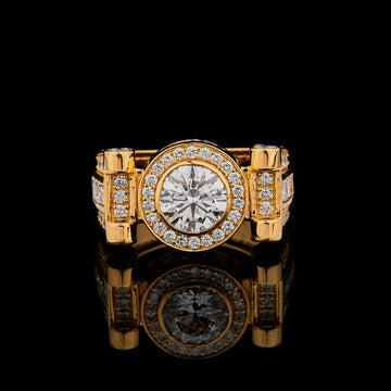 Yellow Gold Round White moissonite Diamond Ring By Ivevar Luxury.