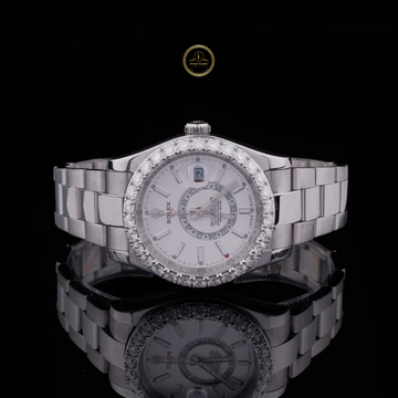 Round Cut Lab Diamond Bezel Sky-Dweller Style Watch with Oyster Bracelet