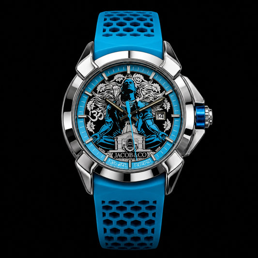Blue Rubber Strap Shiva Dial Designer Watch