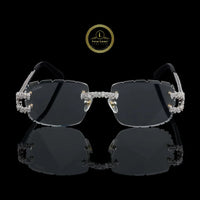 Rimless Rectangular Diamond Sunglasses with Floral Bridge & Open-Loop Diamond Hinges
