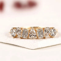 Mixed Shape Seven Stone Moissanite Diamond Anniversary Band Ring For Women