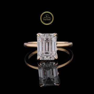 Solitaire Emerald Moissanite Diamond Cathedral Engagement Ring