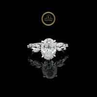 Oval Cut Lab Diamond Engagement Ring With Marquise Cluster Side Stones