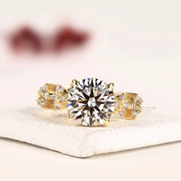 Round Cut Hidden Halo Nature Inspired Moissanite Diamond Ring