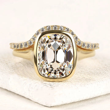 Elongated Cushion Cut Lab Grown Bezel Halo Diamond Split Shank Ring