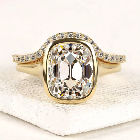 Elongated Cushion Cut Lab Bezel Halo Diamond Split Shank Ring