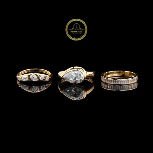 Pear Bezel Solitaire Ring And Wedding Moissanite Diamond Band