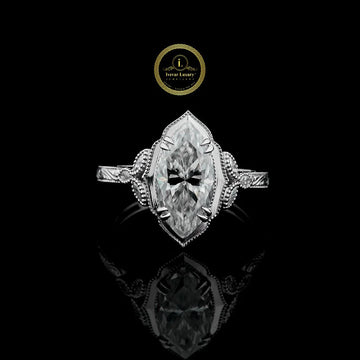 Marquise Solitaire Moissanite Diamond Vintage Inspired Ring