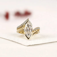 Marquise Cut Lab Grown Bypass Bridal Set with Curved Pave Band