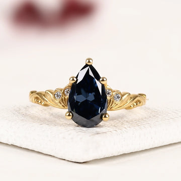 Pear Cut Blue Sapphire Lab Diamond Ring Wedding Band