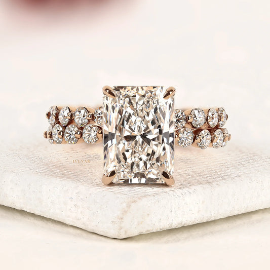 Radiant Cut Hidden Halo Lab Diamond Ring with Twisted Band