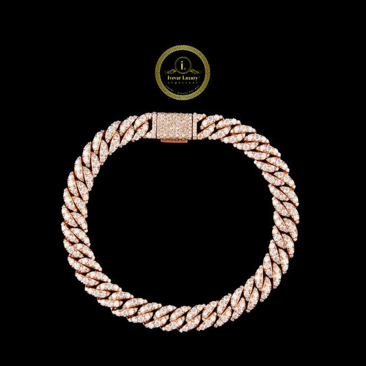 Round Cut Lab Grown Diamond Pave Thick Cuban Chain Bracelet