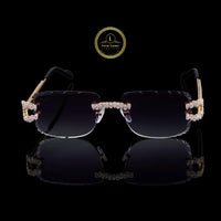 Rimless Pear Diamond Sunglasses with Floral Cluster Bridge & Open-Loop Hinges