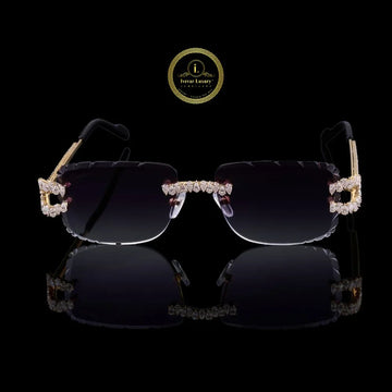 Rimless Pear Diamond Sunglasses with Floral Cluster Bridge & Open-Loop Hinges