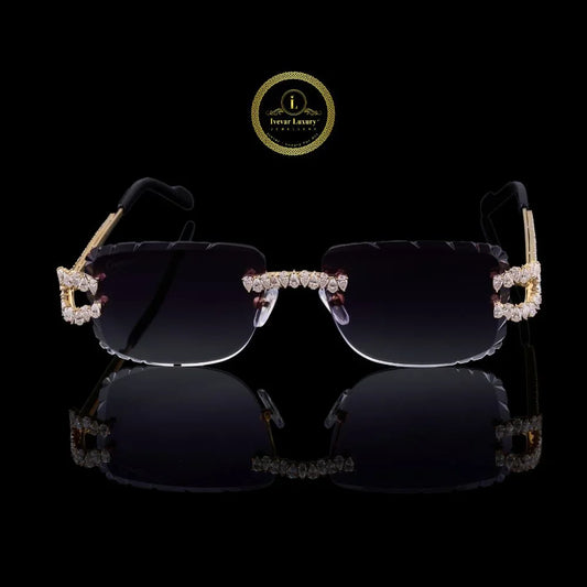 Rimless Pear Diamond Sunglasses with Floral Cluster Bridge & Open-Loop Hinges