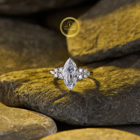 Marquise Cut Lab Grown Diamond Ring with Cluster Side Stones
