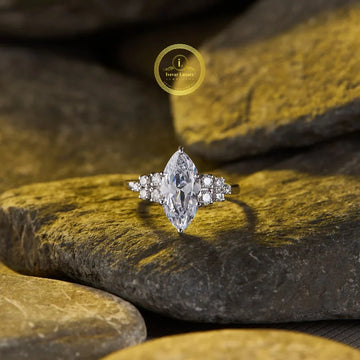 Marquise Cut Lab Grown Diamond Ring with Cluster Side Stones